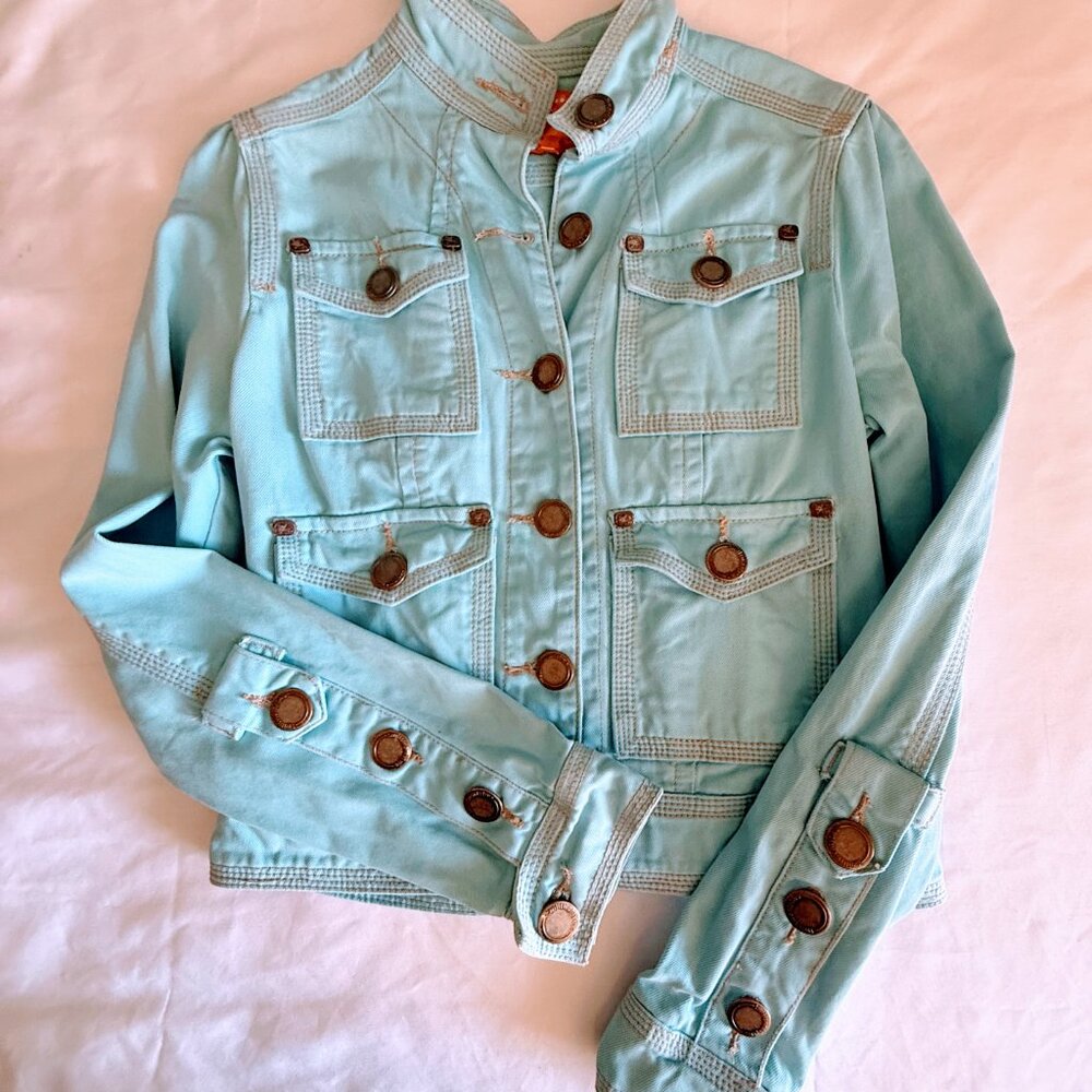 Anthropologie Teal Blue Stylish Denim Jacket Size S